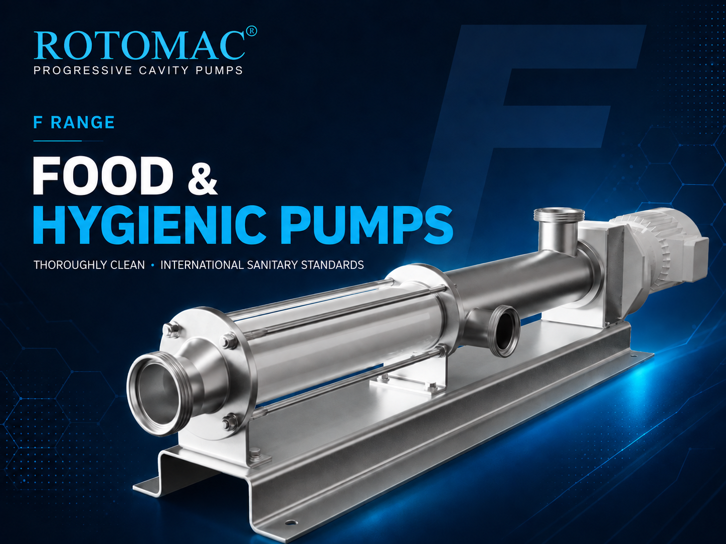ROTOMAC F Range food and hygienic pumps in a stainless steel process line